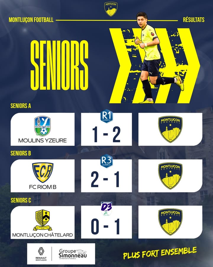 📊 𝗥𝗘́𝗦𝗨𝗟𝗧𝗔𝗧𝗦 𝗗𝗨 𝗪𝗘𝗘𝗞-𝗘𝗡𝗗 ⚽ Un nouveau week-end de compétition pour les équipes du Montluçon…
