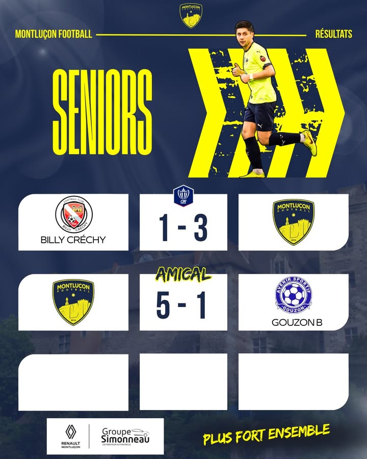 📊 𝗥𝗘́𝗦𝗨𝗟𝗧𝗔𝗧𝗦 𝗗𝗨 𝗪𝗘𝗘𝗞-𝗘𝗡𝗗 ⚽ Un nouveau week-end de compétition pour les équipes du Montluçon…