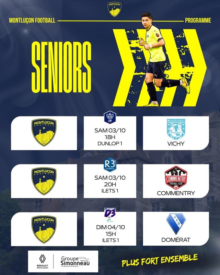📅 𝗣𝗥𝗢𝗚𝗥𝗔𝗠𝗠𝗘 𝗗𝗨 𝗪𝗘𝗘𝗞-𝗘𝗡𝗗 💙💛 Un nouveau week-end de football se prépare pour les équipes…