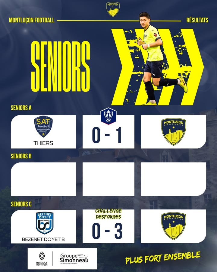 📊 𝗥𝗘́𝗦𝗨𝗟𝗧𝗔𝗧𝗦 𝗗𝗨 𝗪𝗘𝗘𝗞-𝗘𝗡𝗗 ⚽ Un nouveau week-end de compétition pour les équipes du Montluçon…