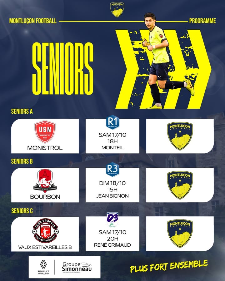 📅 𝗣𝗥𝗢𝗚𝗥𝗔𝗠𝗠𝗘 𝗗𝗨 𝗪𝗘𝗘𝗞-𝗘𝗡𝗗 💙💛 Un nouveau week-end de football se prépare pour les équipes…